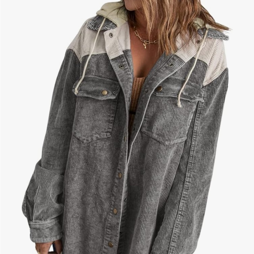 Women's Gray Hooded Corduroy Coat